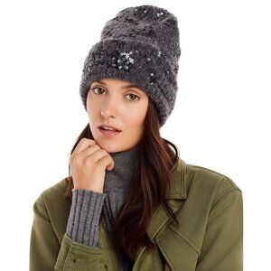 Rag & Bone Liza Sequin Wool Mohair Beanie Dark Grey Womens One Size